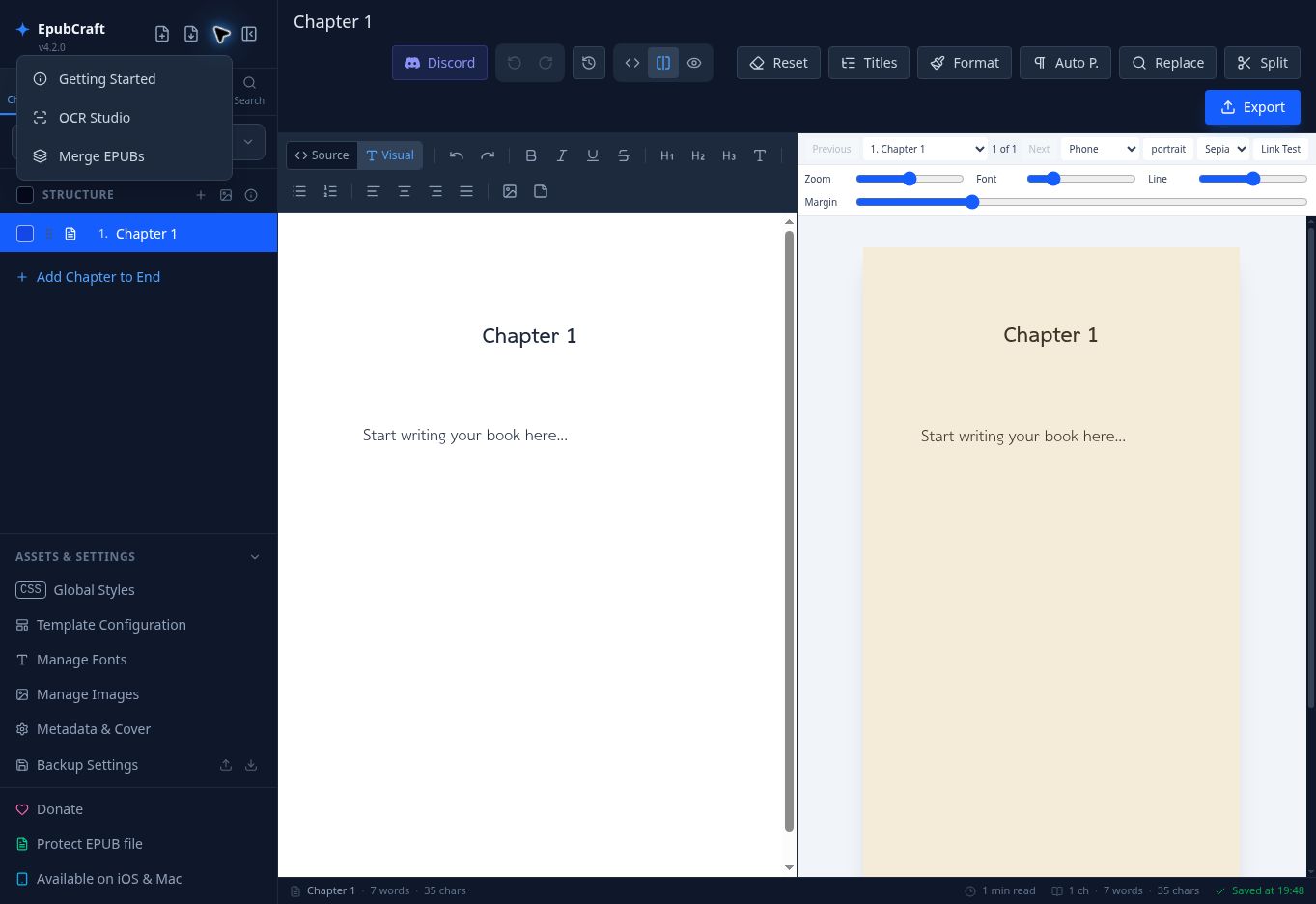 เมนู More Tools ของ EpubCraft ที่เปิดอยู่