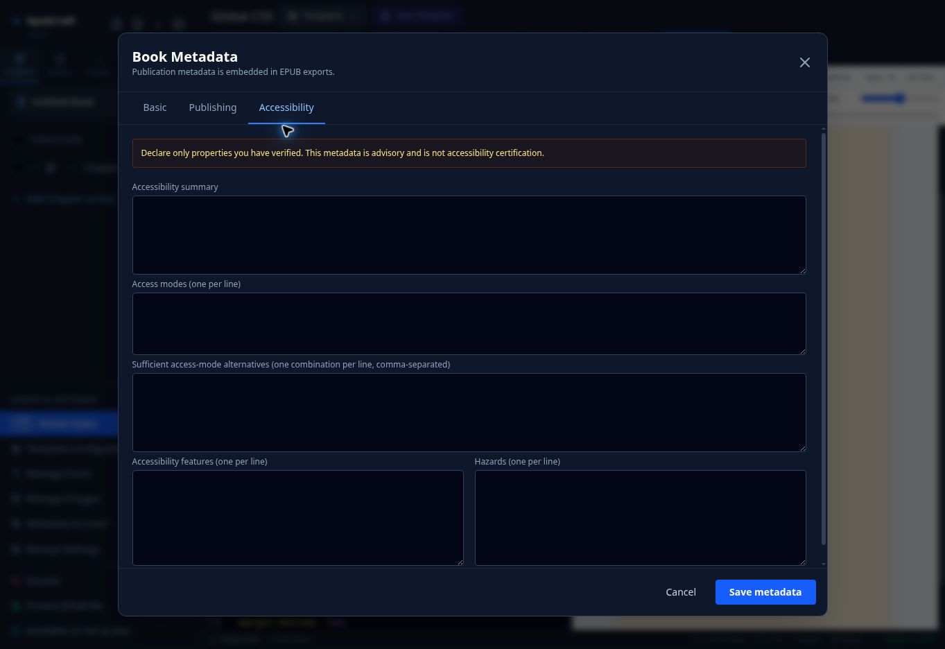 Metadata แท็บ Accessibility