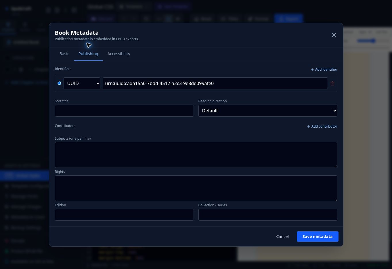 Metadata แท็บ Publishing