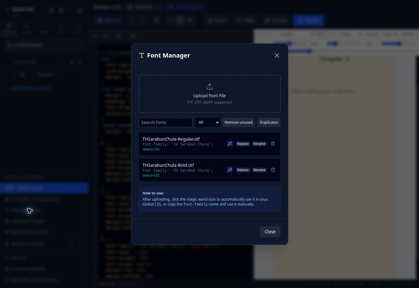 Font Manager พร้อมรายการฟอนต์